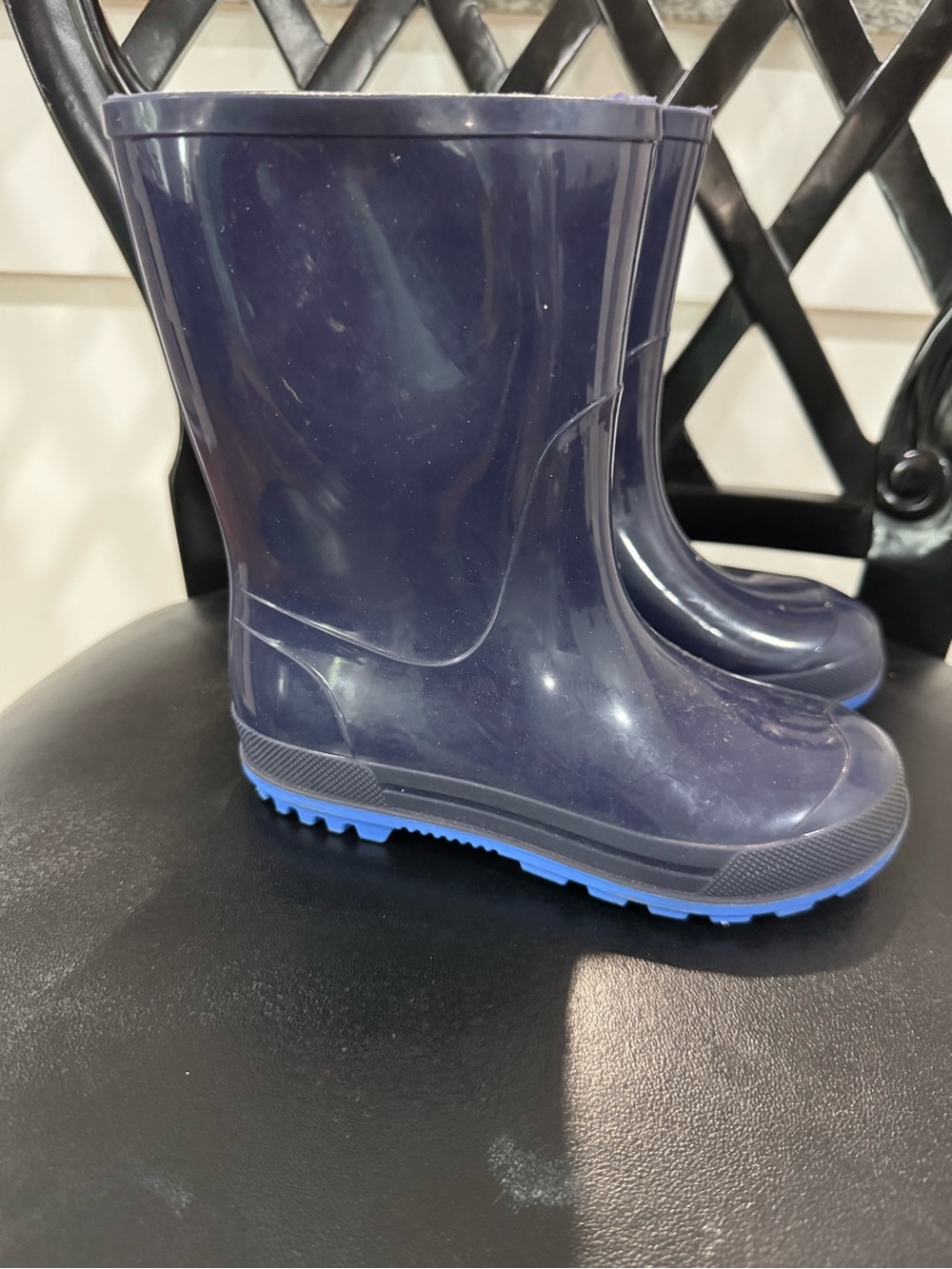 Kids Navy Blue Rain Boots with Light Blue Sole size 11-12